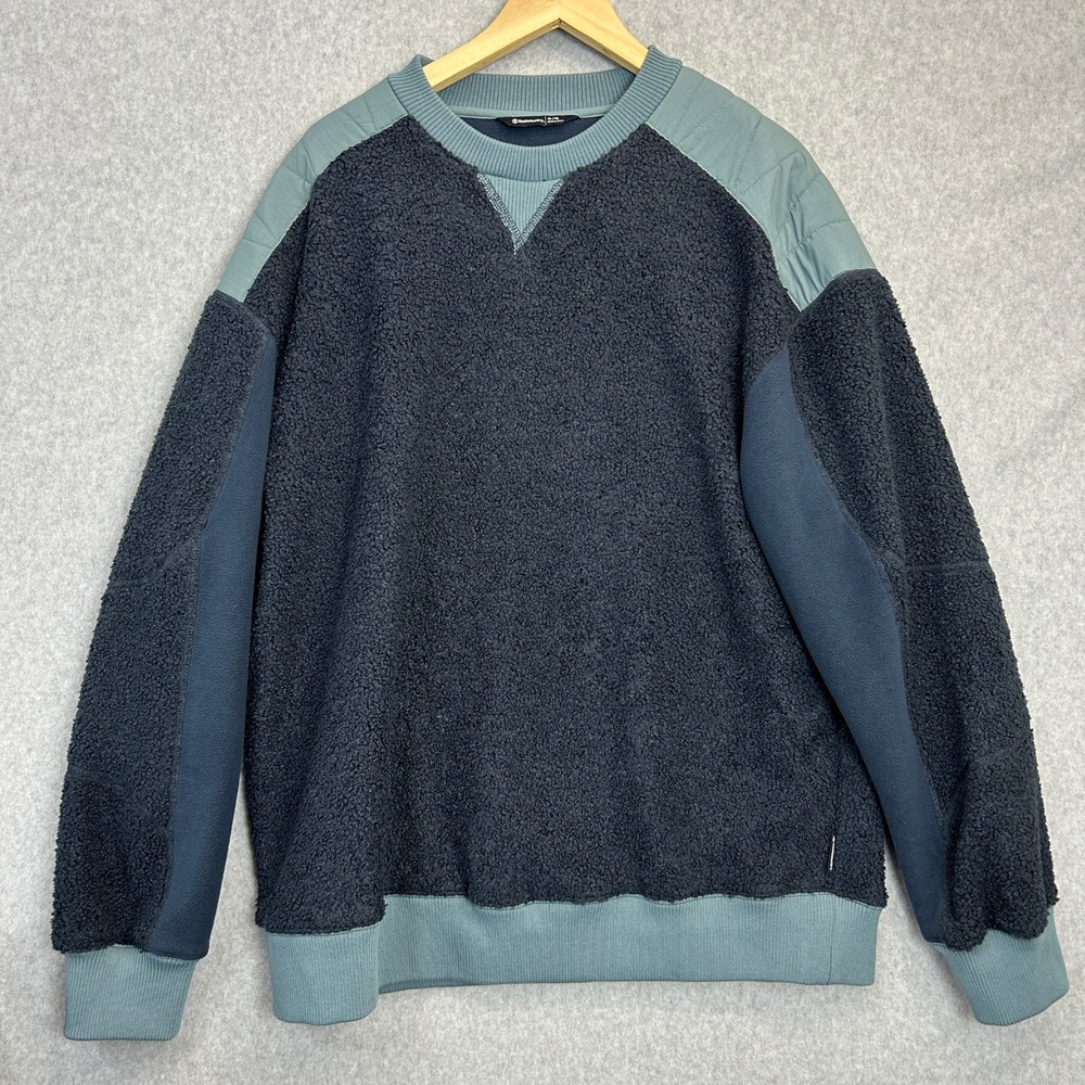 Backcountry Goat Fleece Sweatshirt Pullover Navy Blue Mixed Media Sherpa Mens XL